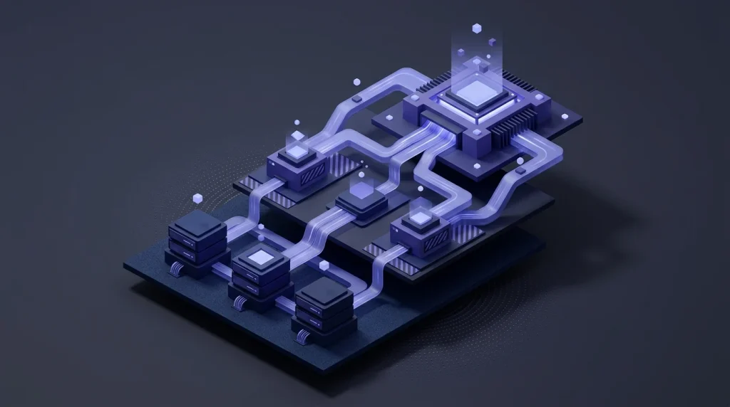 Data flow diagram illustrating the architectural complexity of scaling language models.